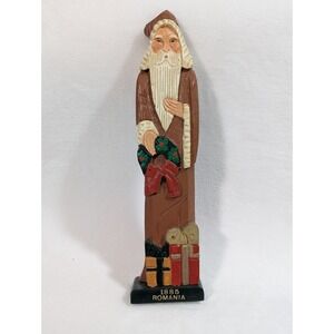 Old World Santa Figure Carved Wood Hand Painted ROMANIA 1885 12" Tall Vintage